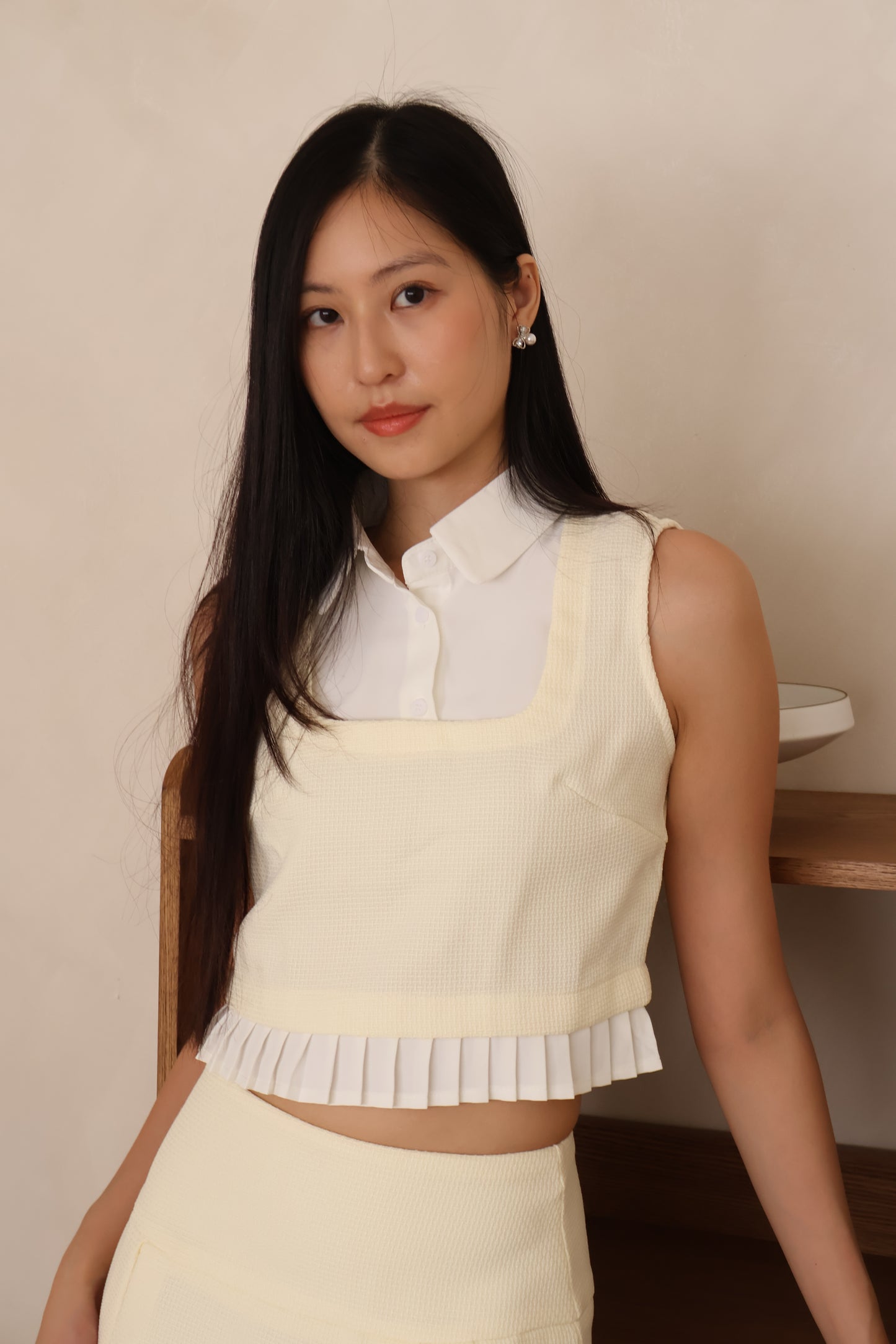 Marcia Collared Pleat Co-Ords Set In Cream