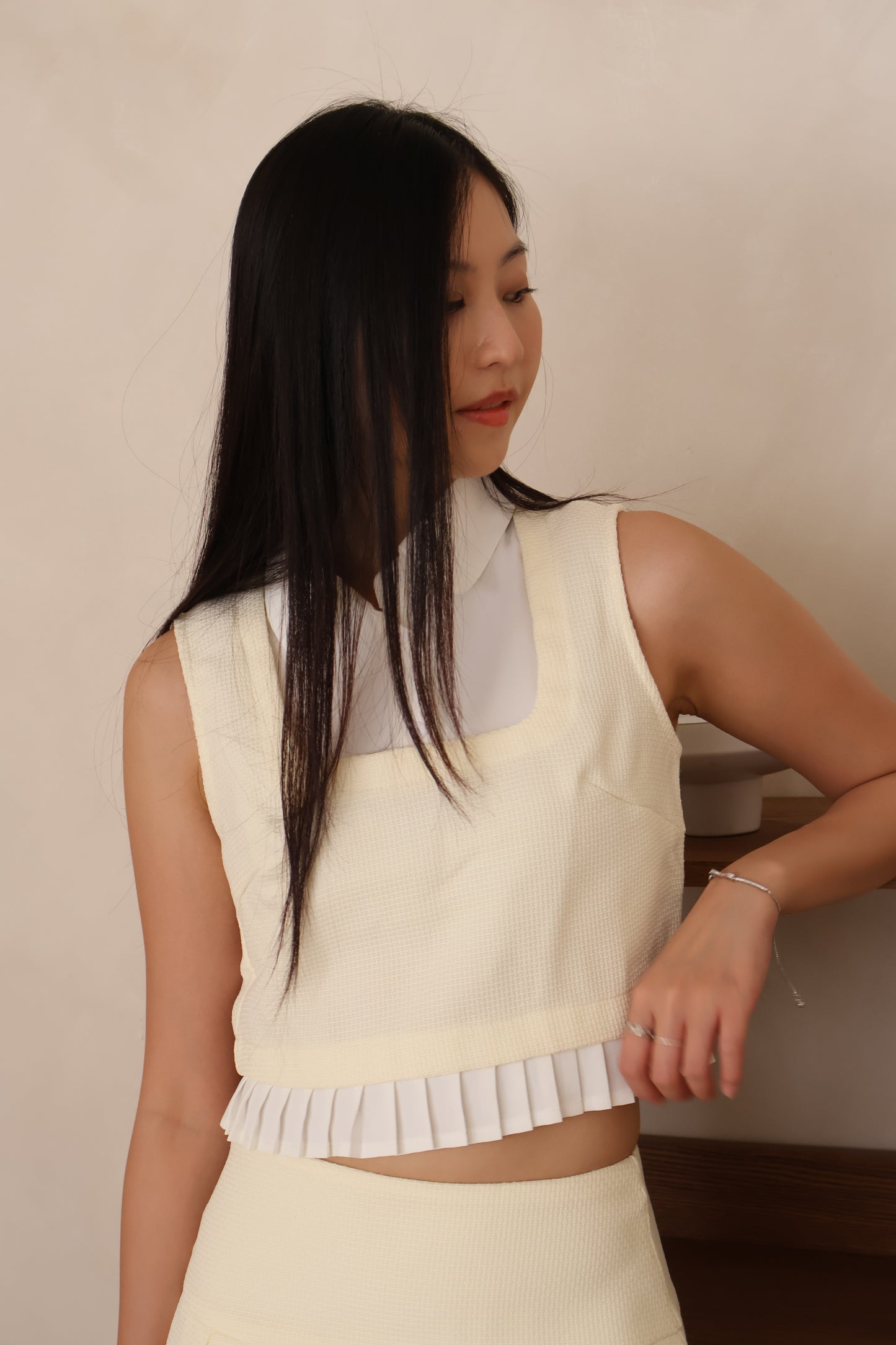 Marcia Collared Pleat Co-Ords Set In Cream