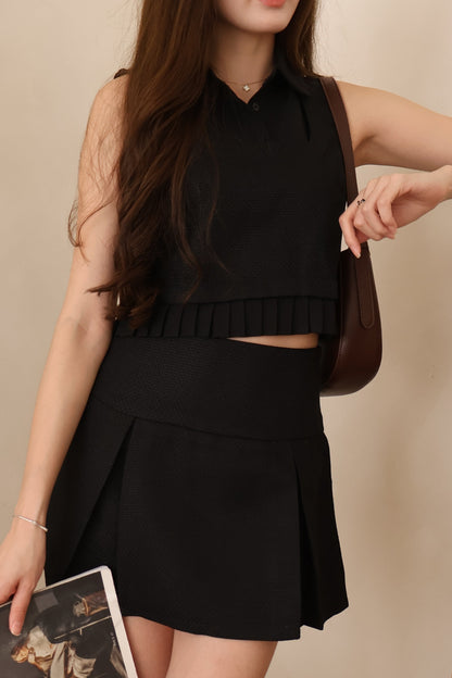 Marcia Collared Pleat Co-Ords Set In Black