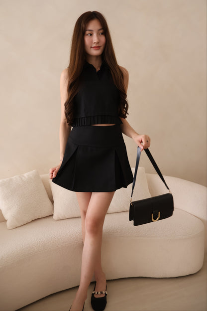 Marcia Collared Pleat Co-Ords Set In Black