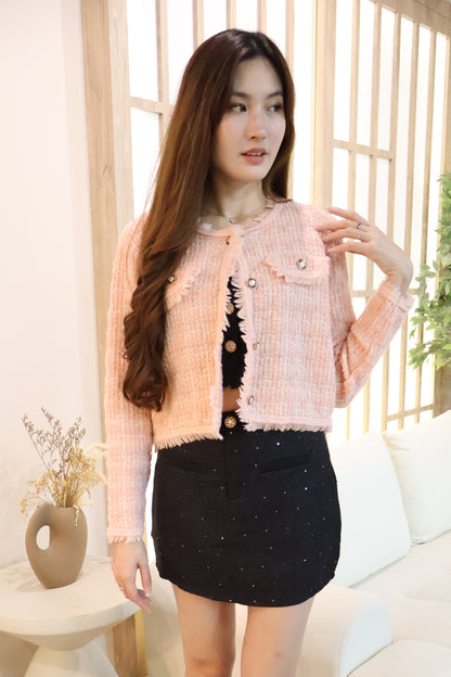 Heather Knitted Button Cardigan In Pink