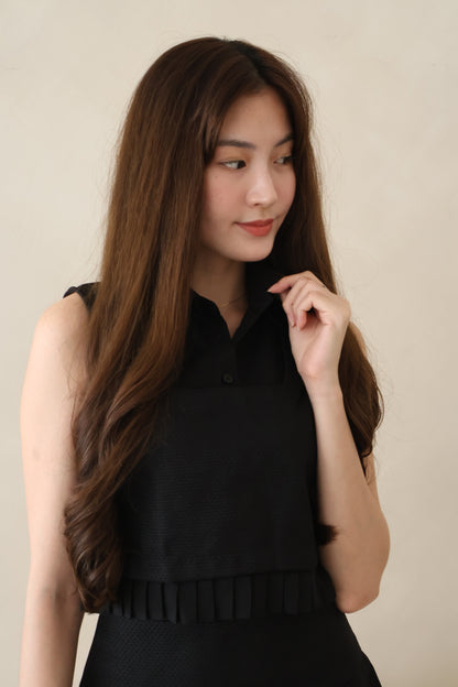 Marcia Collared Pleat Co-Ords Set In Black