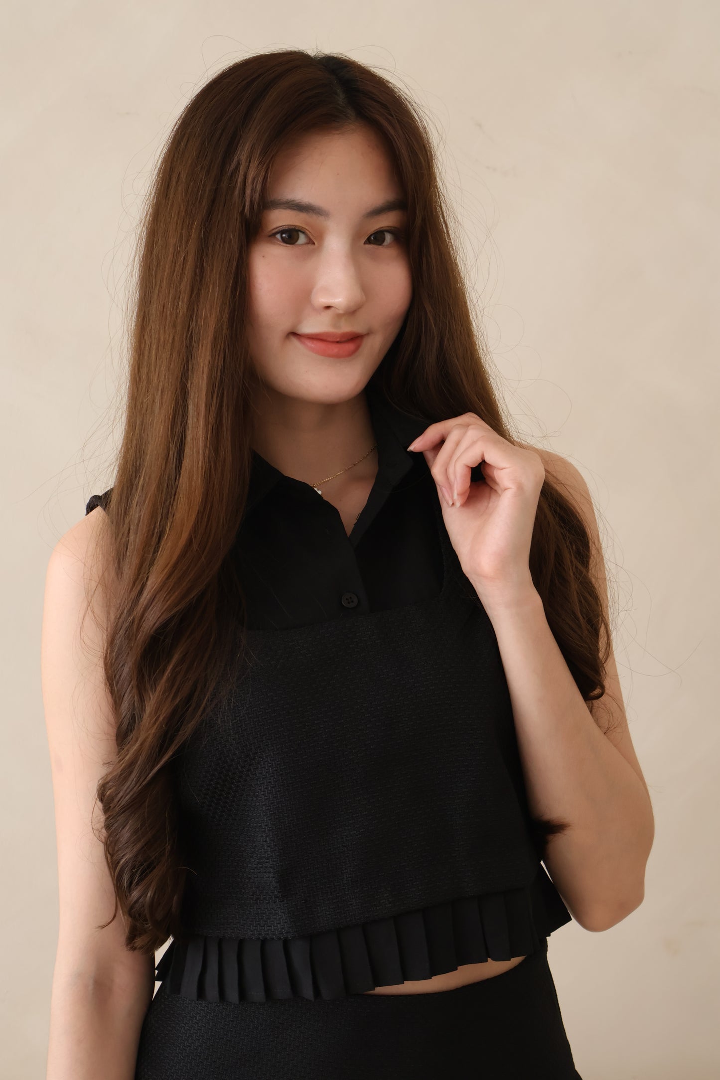 Marcia Collared Pleat Co-Ords Set In Black