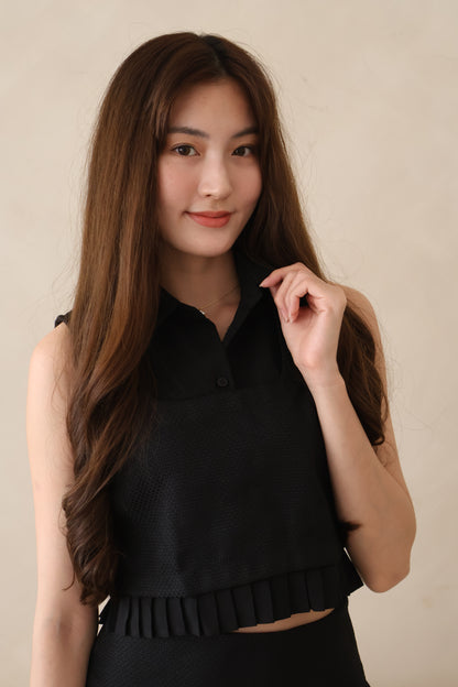 Marcia Collared Pleat Co-Ords Set In Black