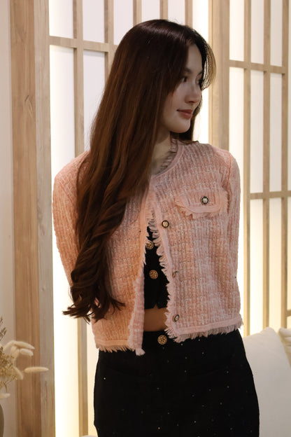 Heather Knitted Button Cardigan In Pink