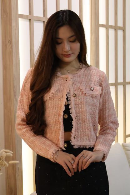 Heather Knitted Button Cardigan In Pink