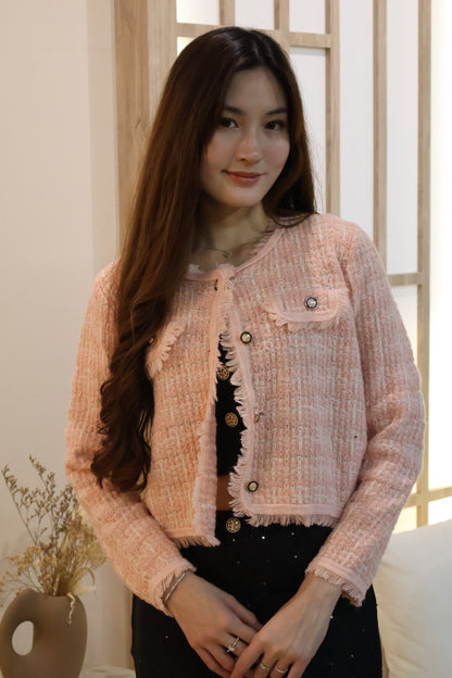 Heather Knitted Button Cardigan In Pink