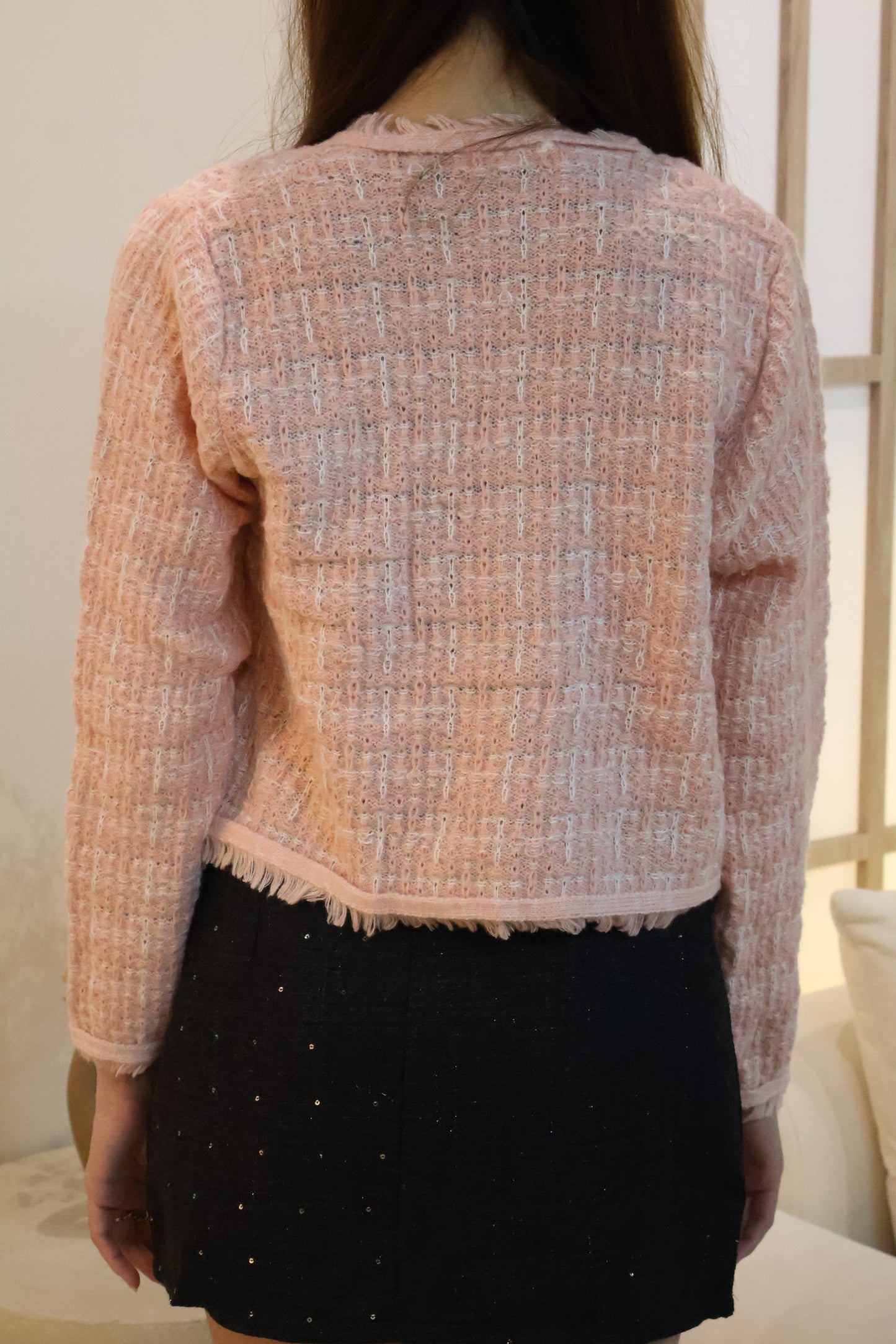 Heather Knitted Button Cardigan In Pink