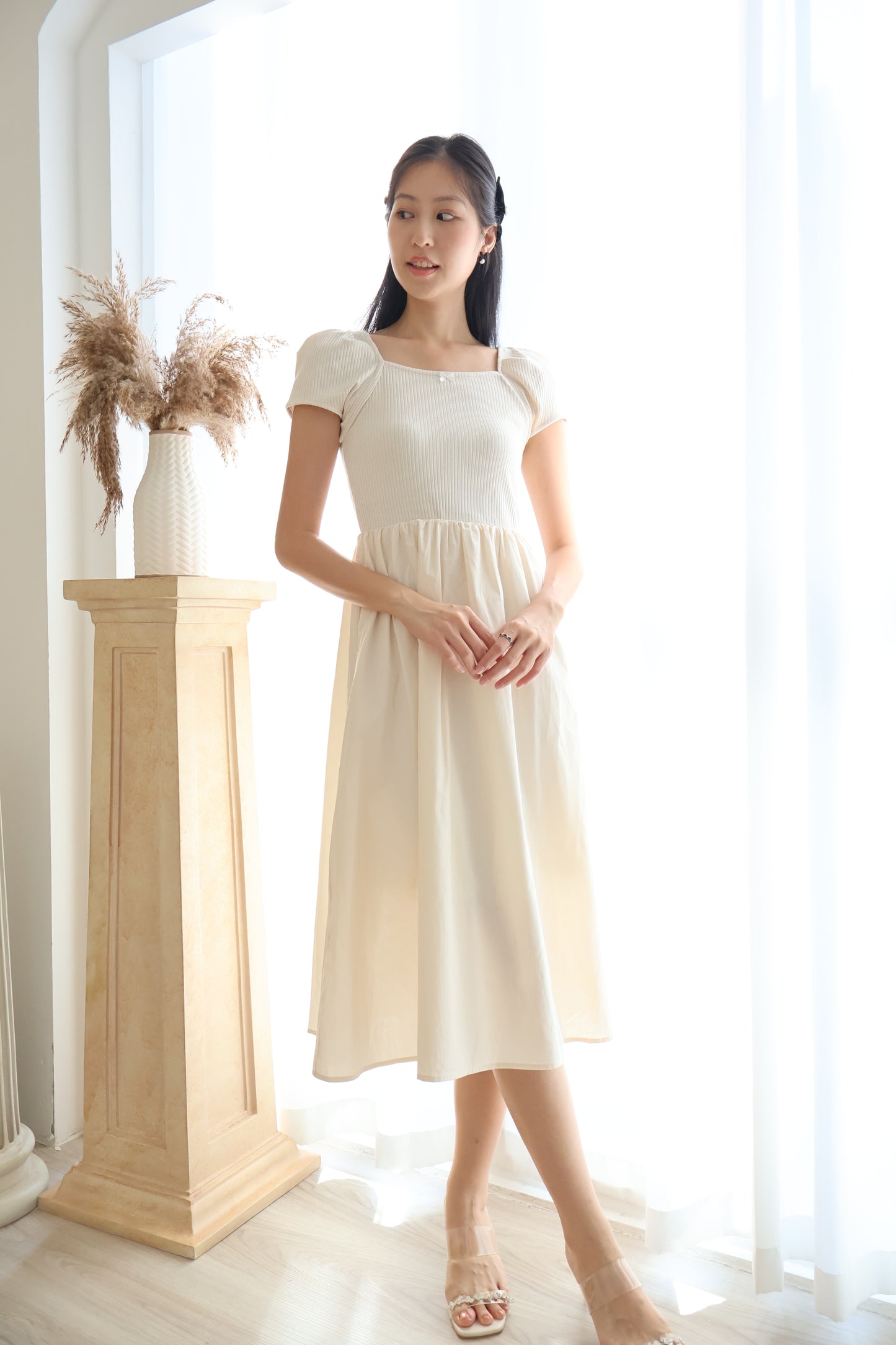 Leticia Babydoll Midi Dress in Cream