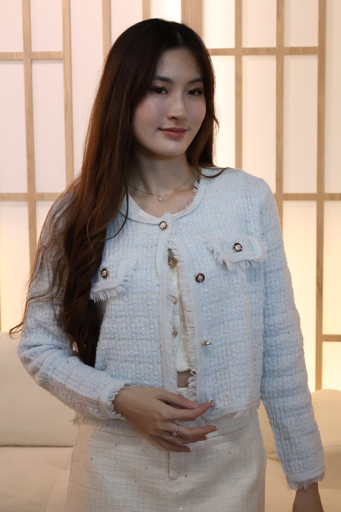 Heather Knitted Button Cardigan In Blue