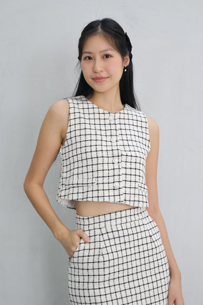 *Premium* Aura Tweed Pearl Button Midi Skirt Co-Ords In White