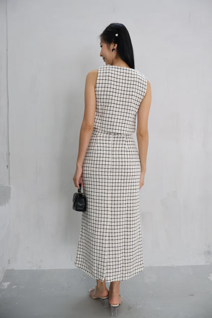 *Premium* Aura Tweed Pearl Button Midi Skirt Co-Ords In White