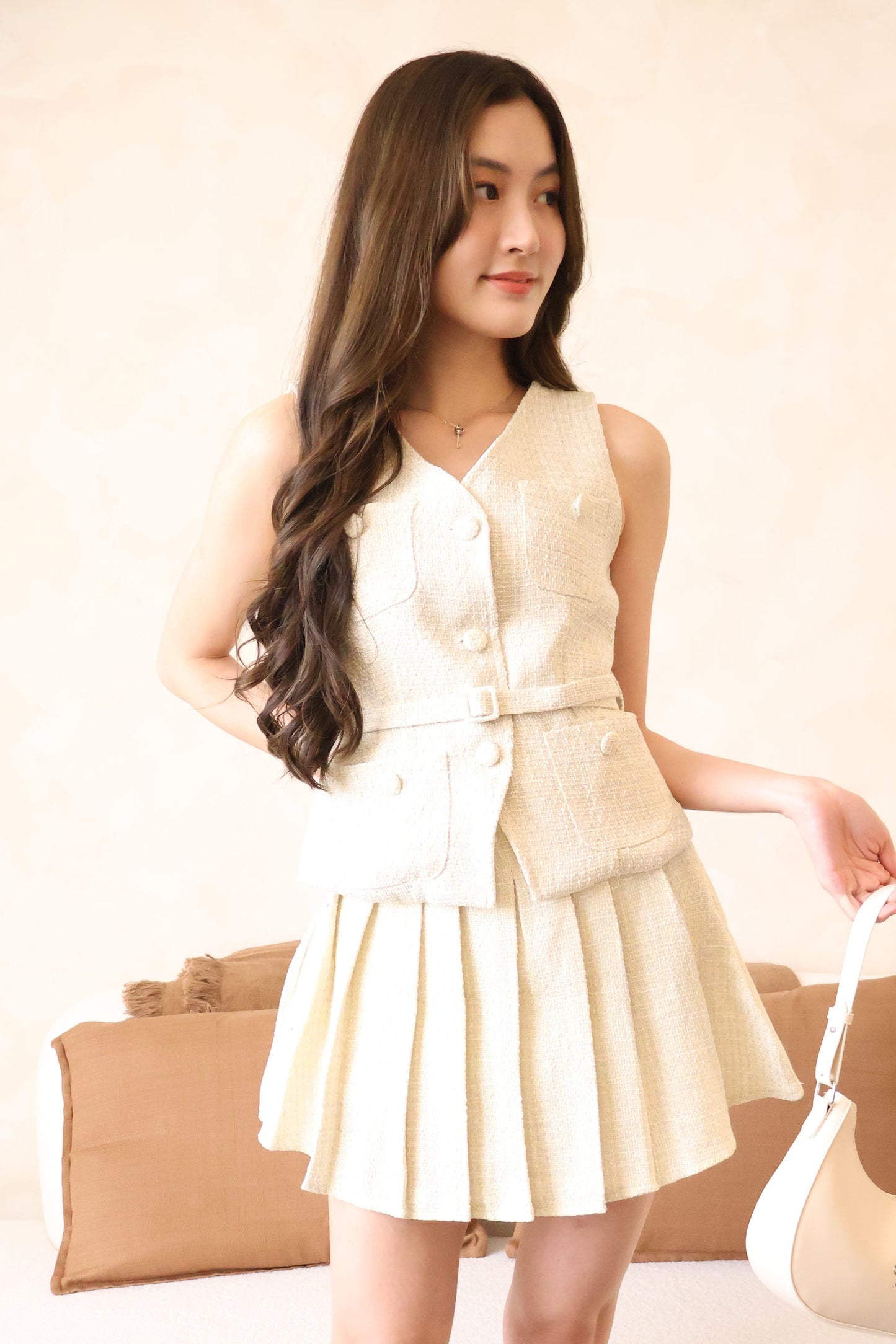 Verity Tweed Belted Co-Ords Set In Vanilla