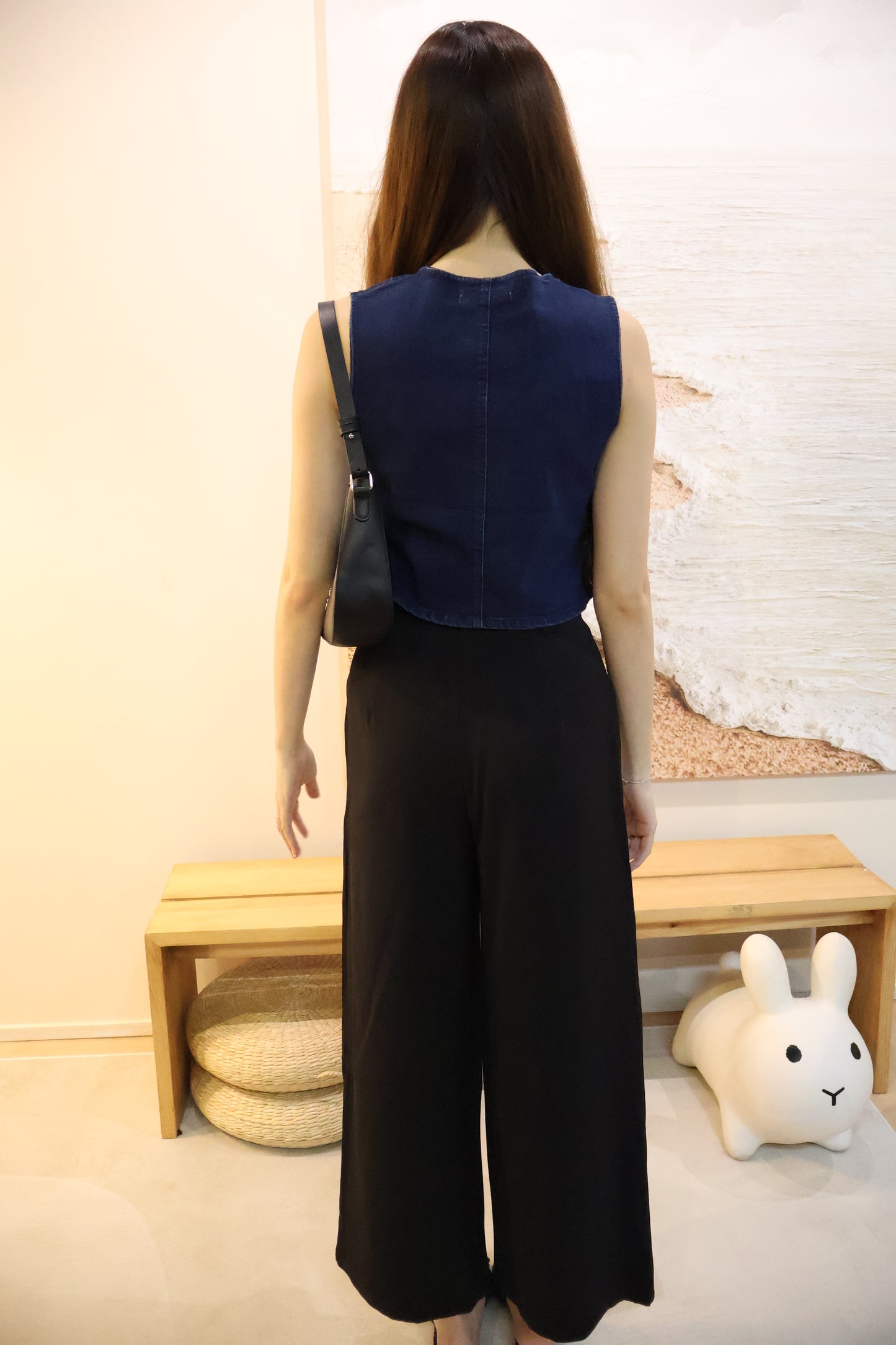 Jill Denim Gold Button Vest Top In Dark Wash