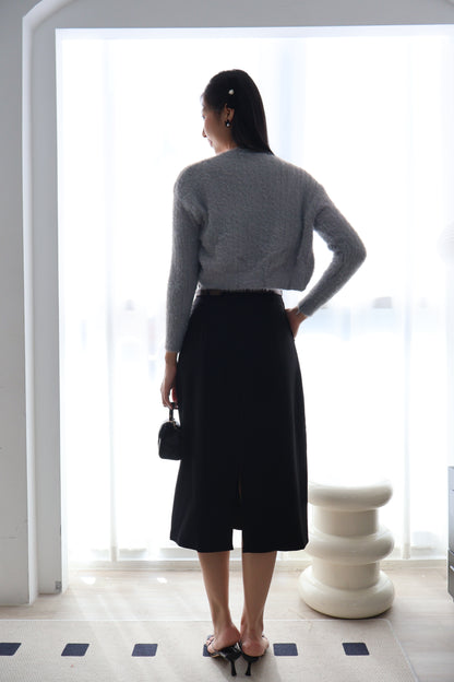 First Crush Furry Cardigan Set In Grey Blue