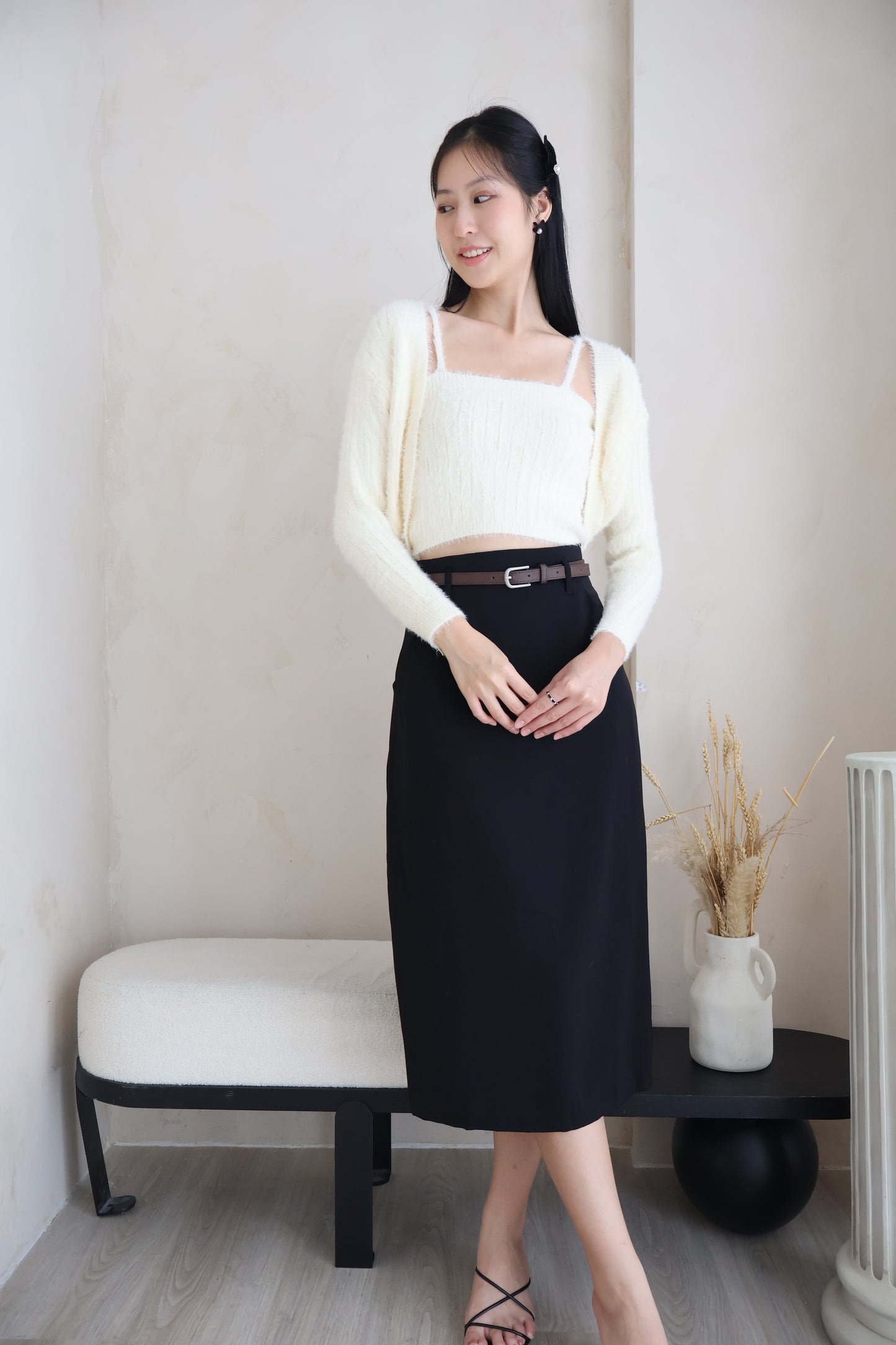 First Crush Furry Cardigan Set In Sunshine Daffodil