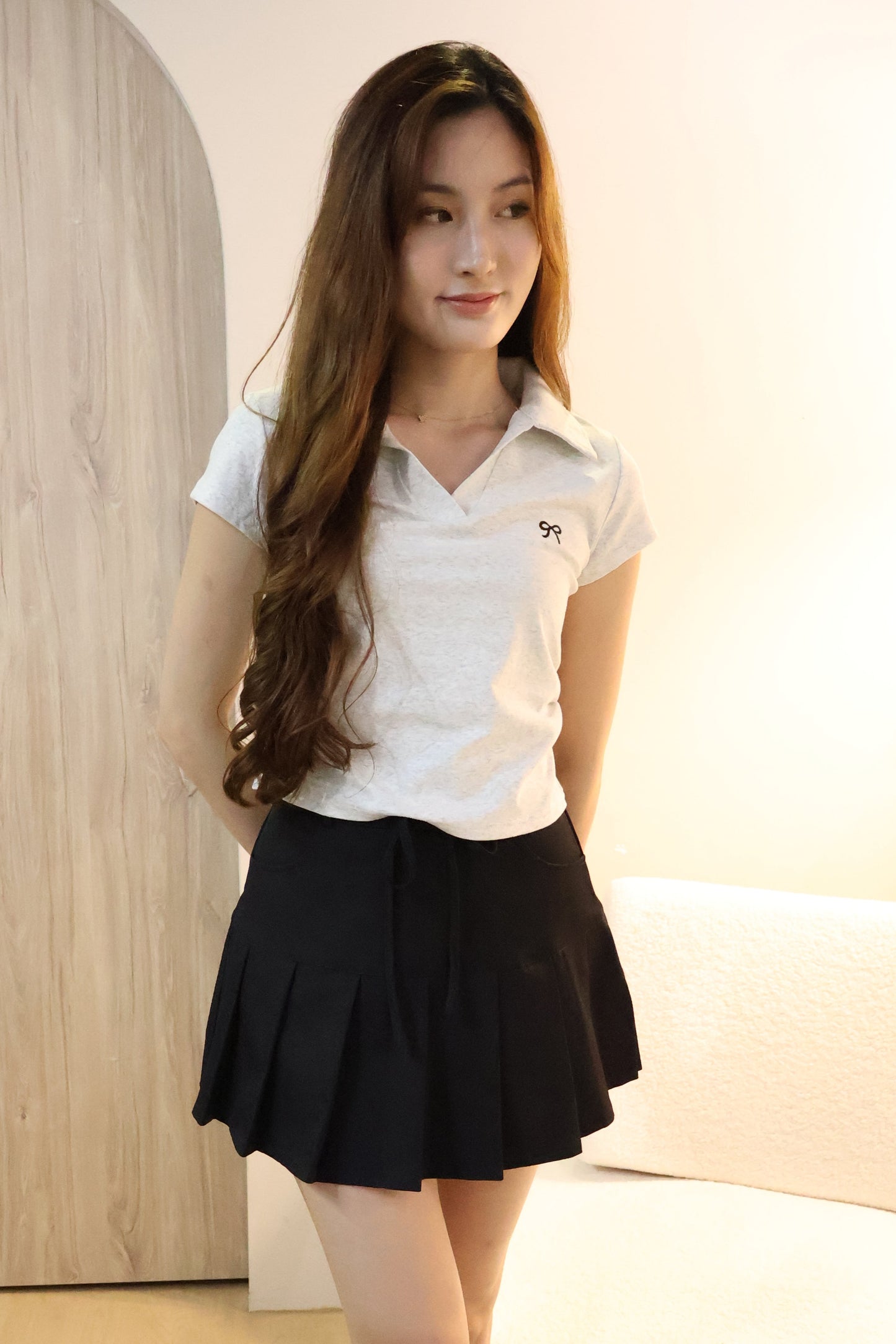 Kate Ribbon Stitched Ruched Top In Grey