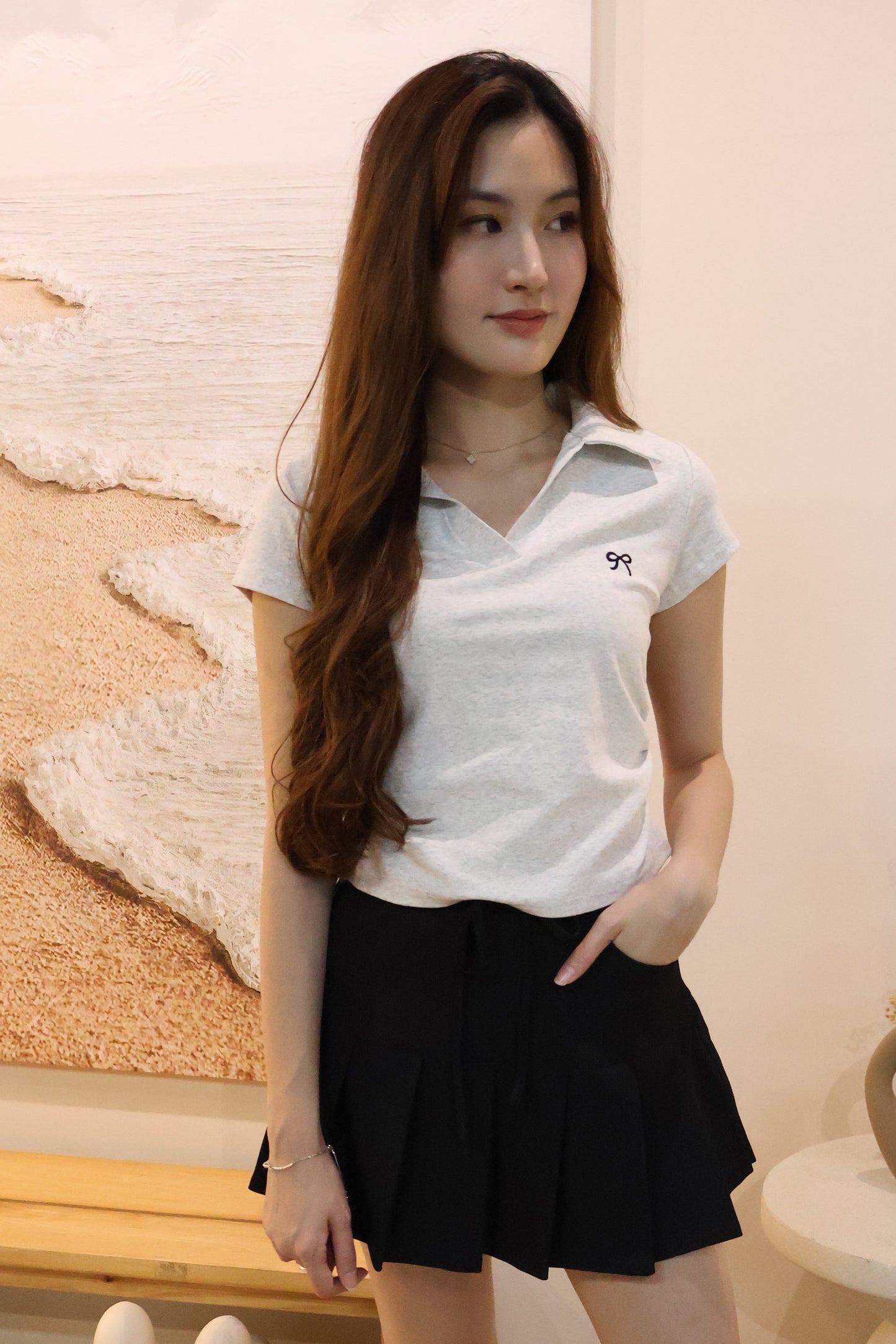 Kerline Ribbon Pocket Pleated Skorts In Black