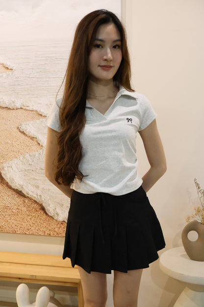 Kate Ribbon Stitched Ruched Top In Grey