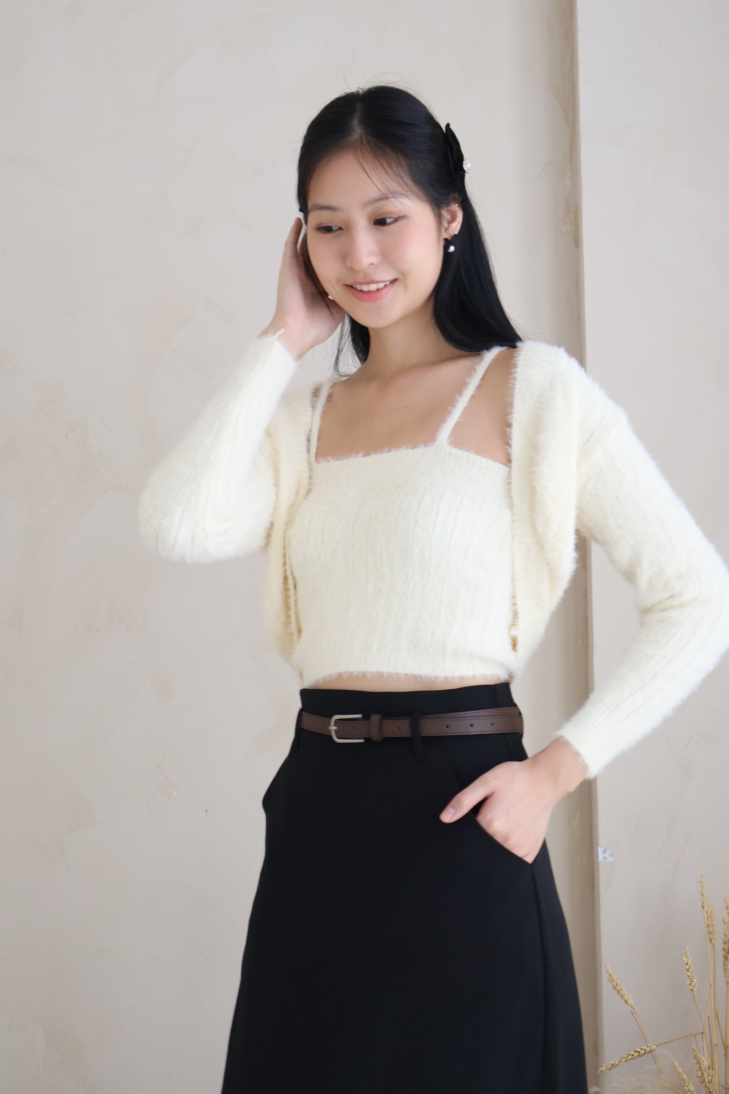 First Crush Furry Cardigan Set In Sunshine Daffodil