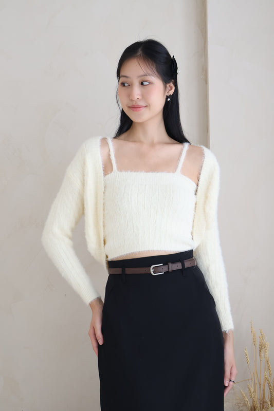 First Crush Furry Cardigan Set In Sunshine Daffodil