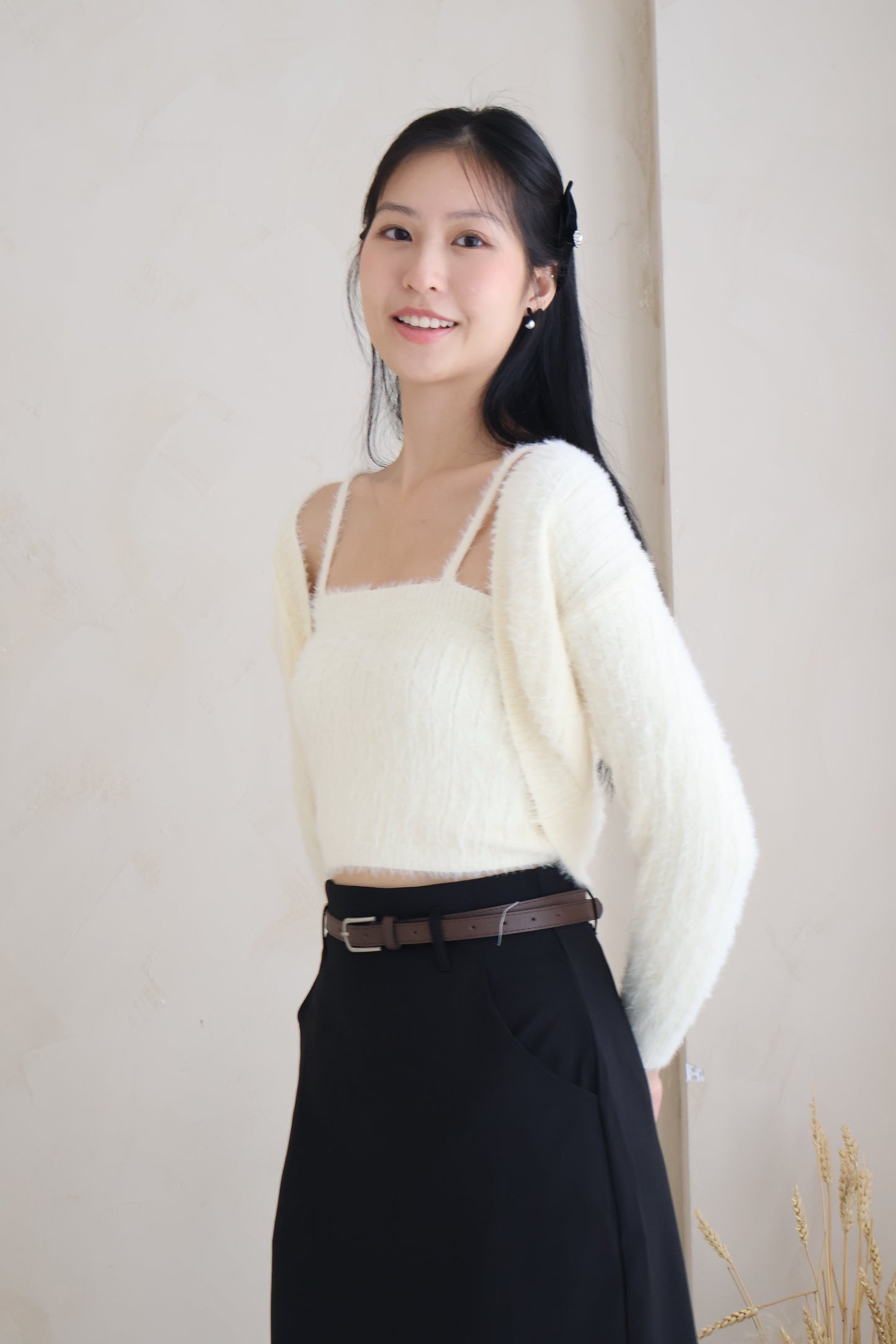 First Crush Furry Cardigan Set In Sunshine Daffodil