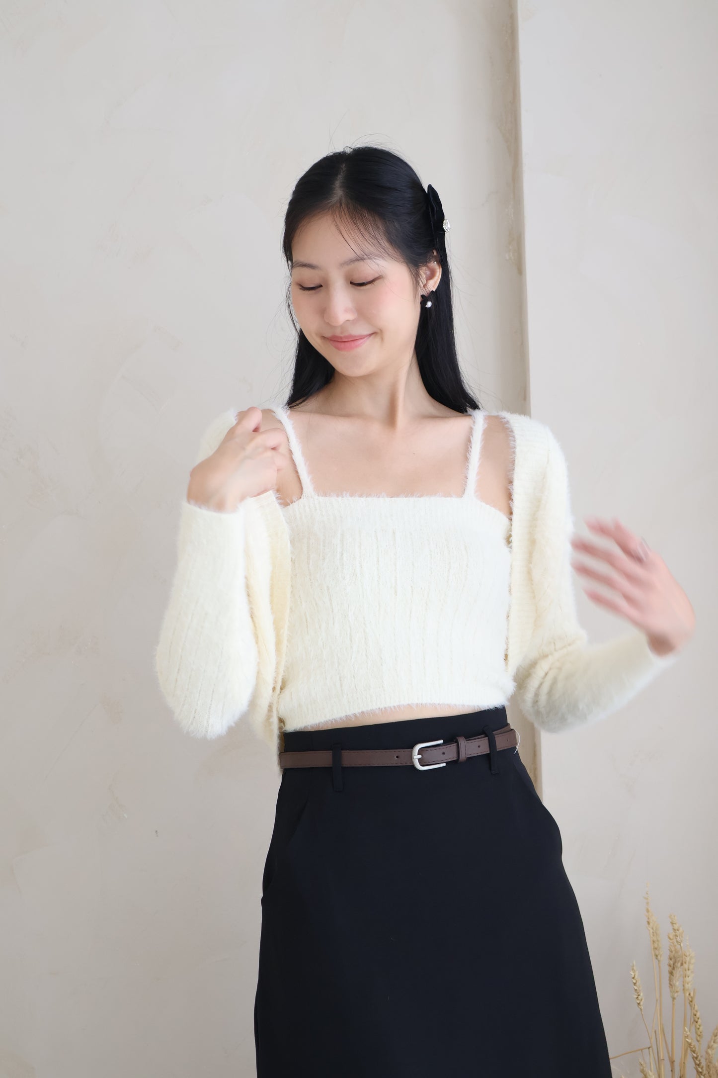 Bloom Belted Midi A-Line Skirt In Black