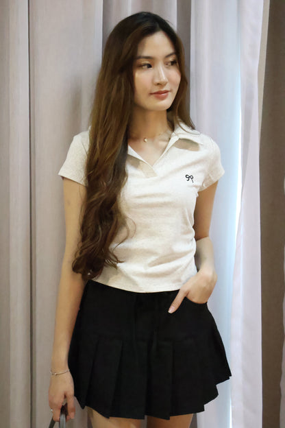 Kate Ribbon Stitched Ruched Top In Grey