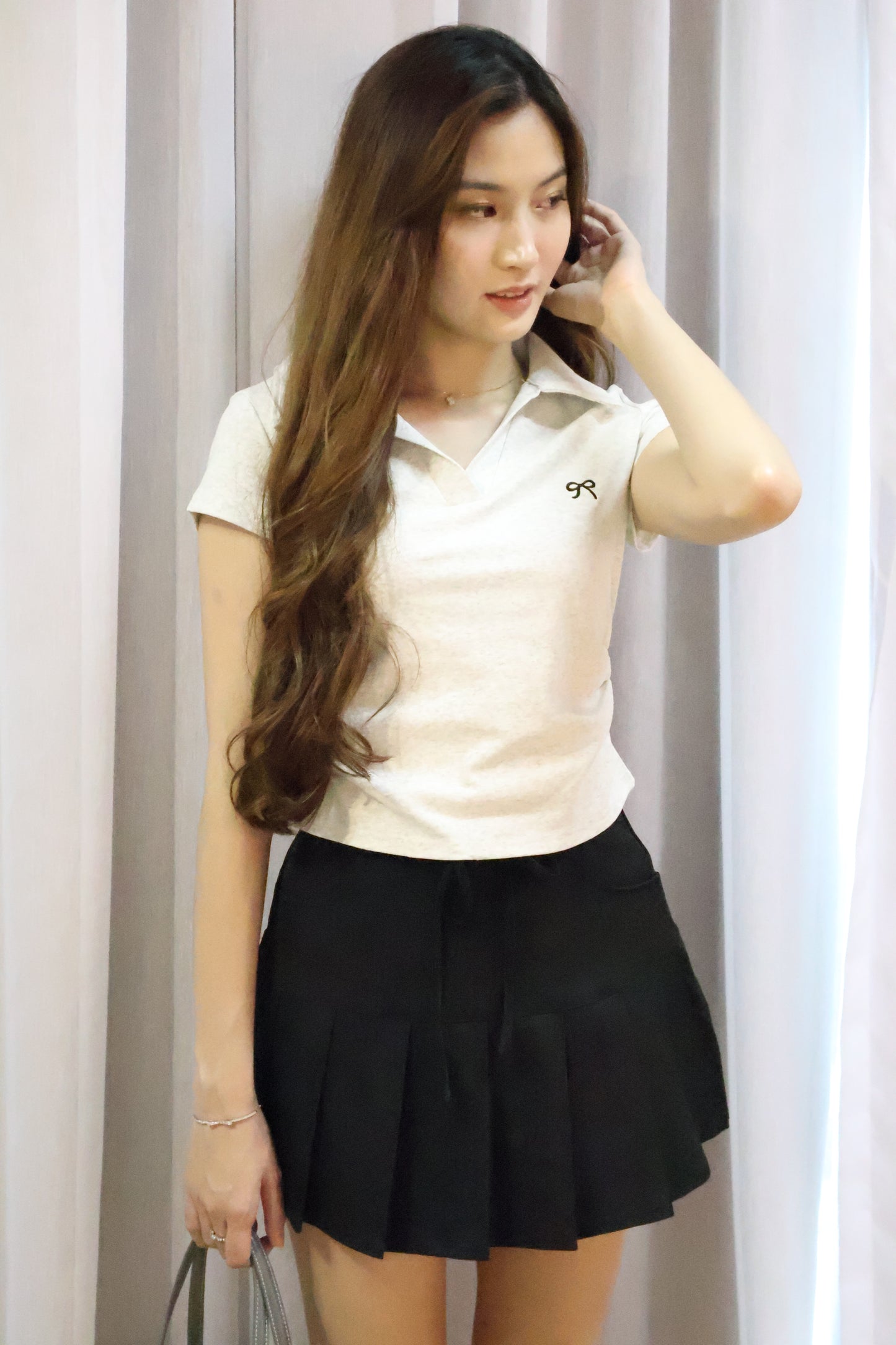 Kerline Ribbon Pocket Pleated Skorts In Black