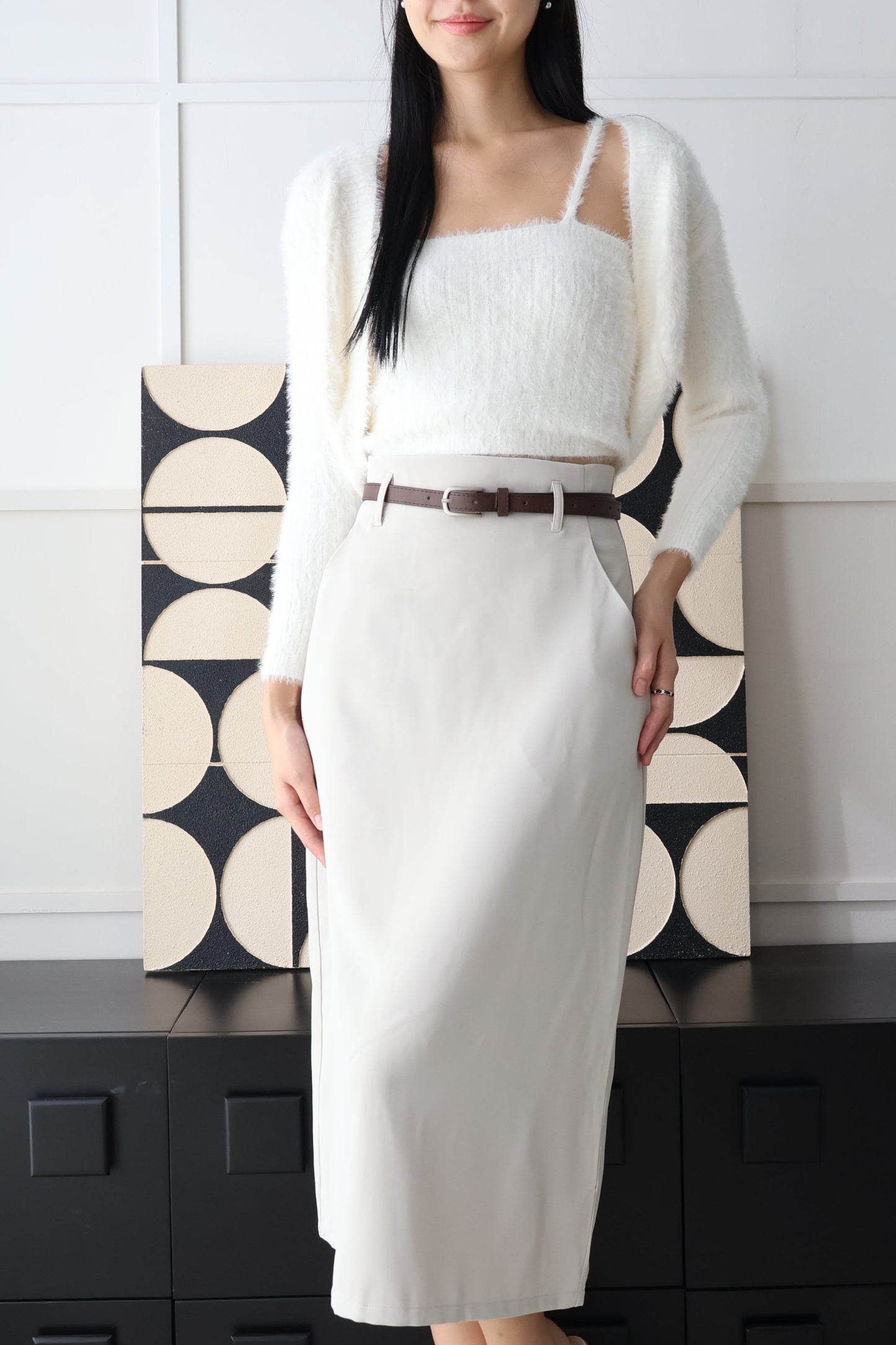 First Crush Furry Cardigan Set In Milk White