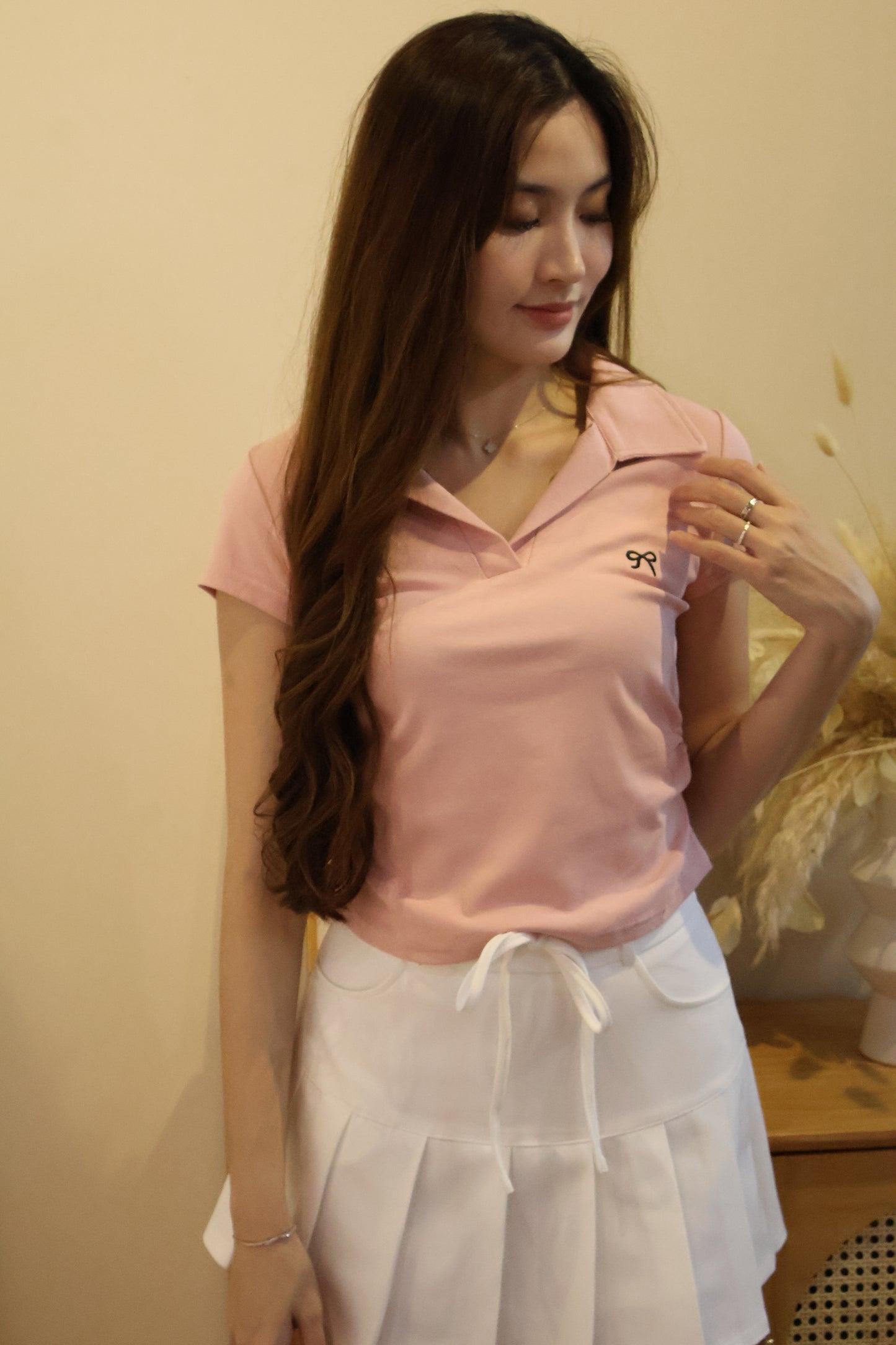 Kerline Ribbon Pocket Pleated Skorts In White