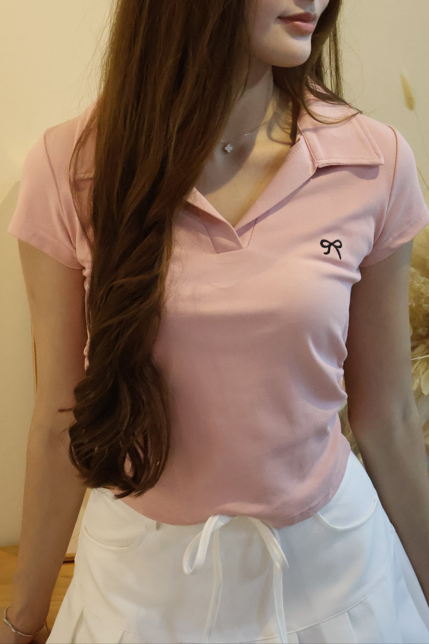 Kate Ribbon Stitched Ruched Top In Pink