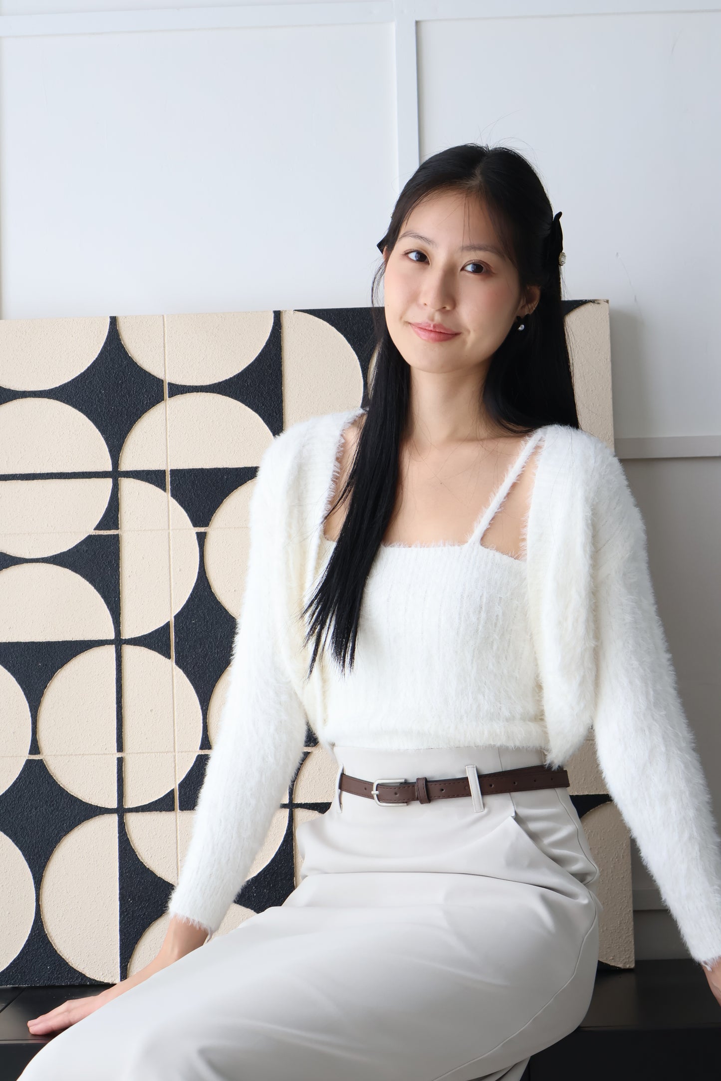 First Crush Furry Cardigan Set In Milk White