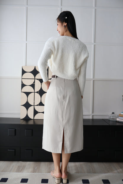 First Crush Furry Cardigan Set In Milk White