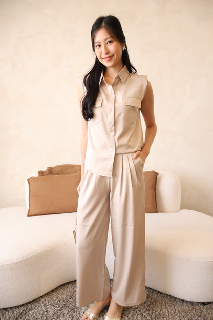 Rory Button Satin Co-Ords Set In Champagne