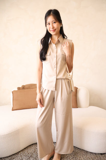 Rory Button Satin Co-Ords Set In Champagne