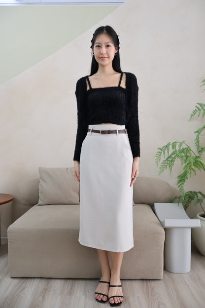 Bloom Belted Midi A-Line Skirt In Light Grey
