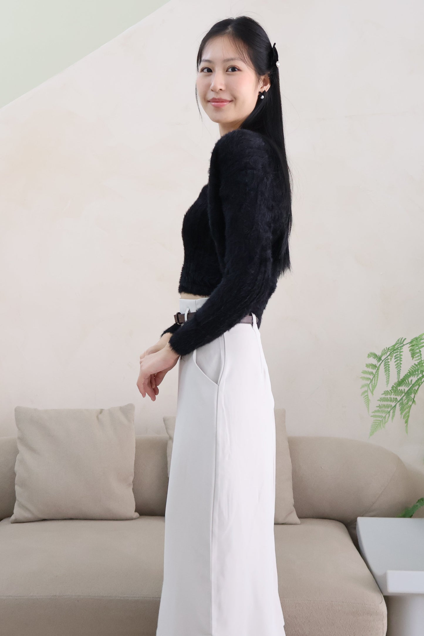 First Crush Furry Cardigan Set In Classic Black