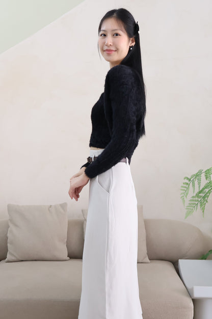 First Crush Furry Cardigan Set In Classic Black