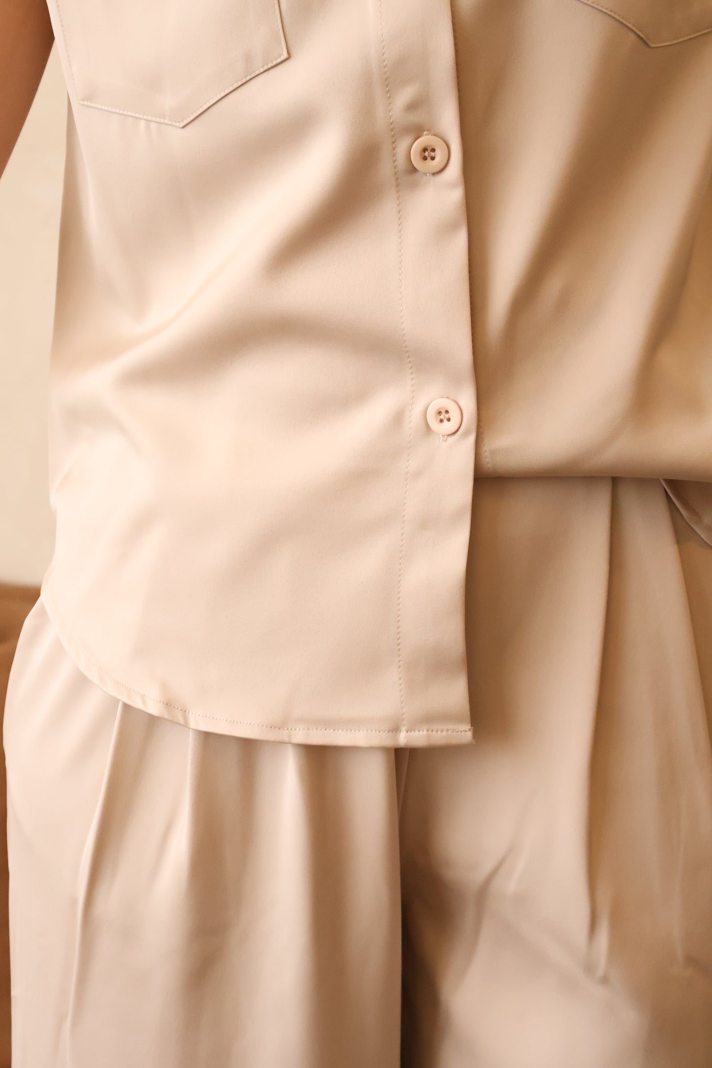 Rory Button Satin Co-Ords Set In Champagne