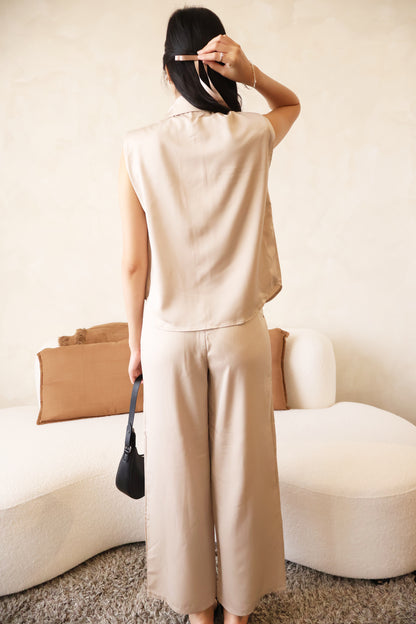 Rory Button Satin Co-Ords Set In Champagne