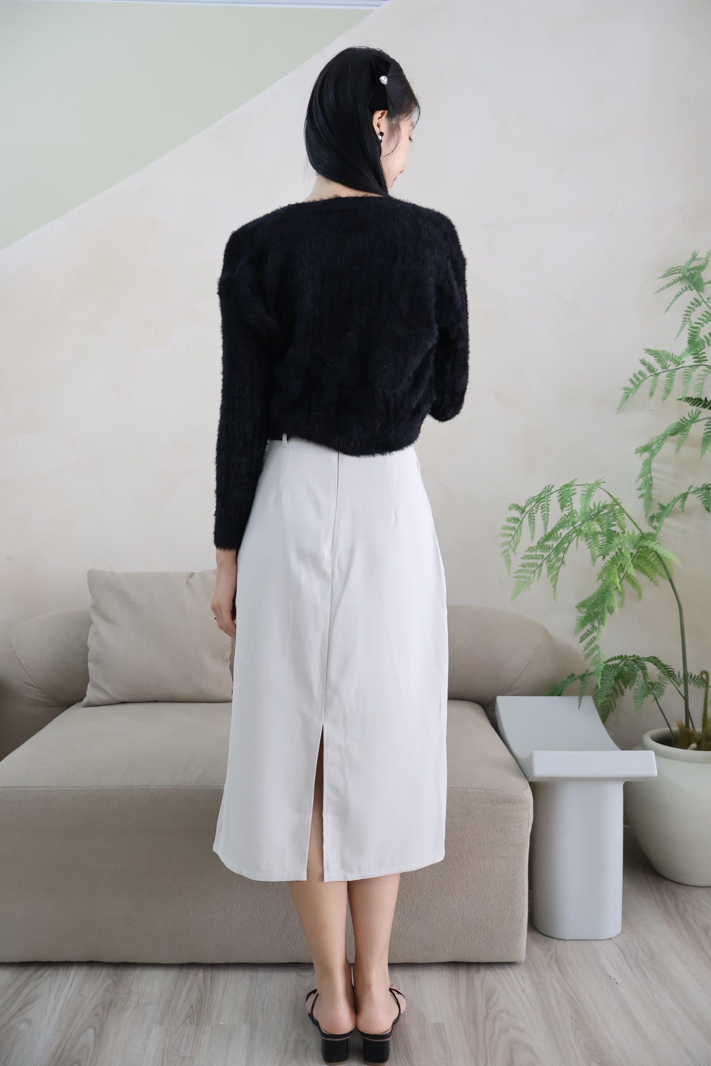 Bloom Belted Midi A-Line Skirt In Light Grey