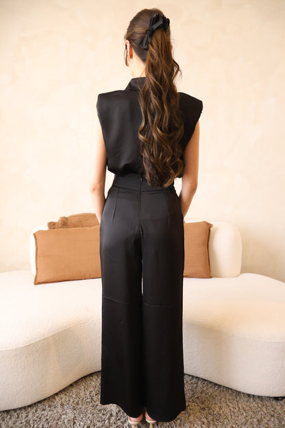 Rory Button Satin Co-Ords Set In Black