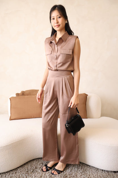 Rory Button Satin Co-Ords Set In Earth