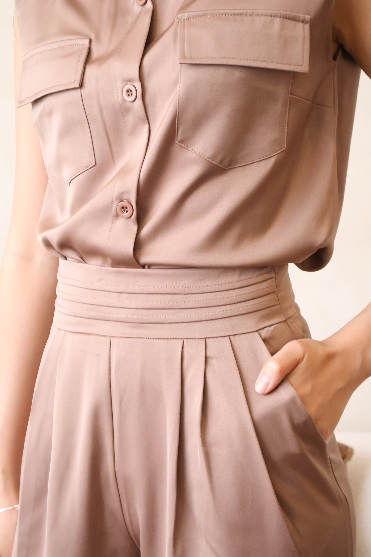 Rory Button Satin Co-Ords Set In Earth