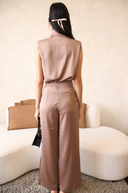 Rory Button Satin Co-Ords Set In Earth