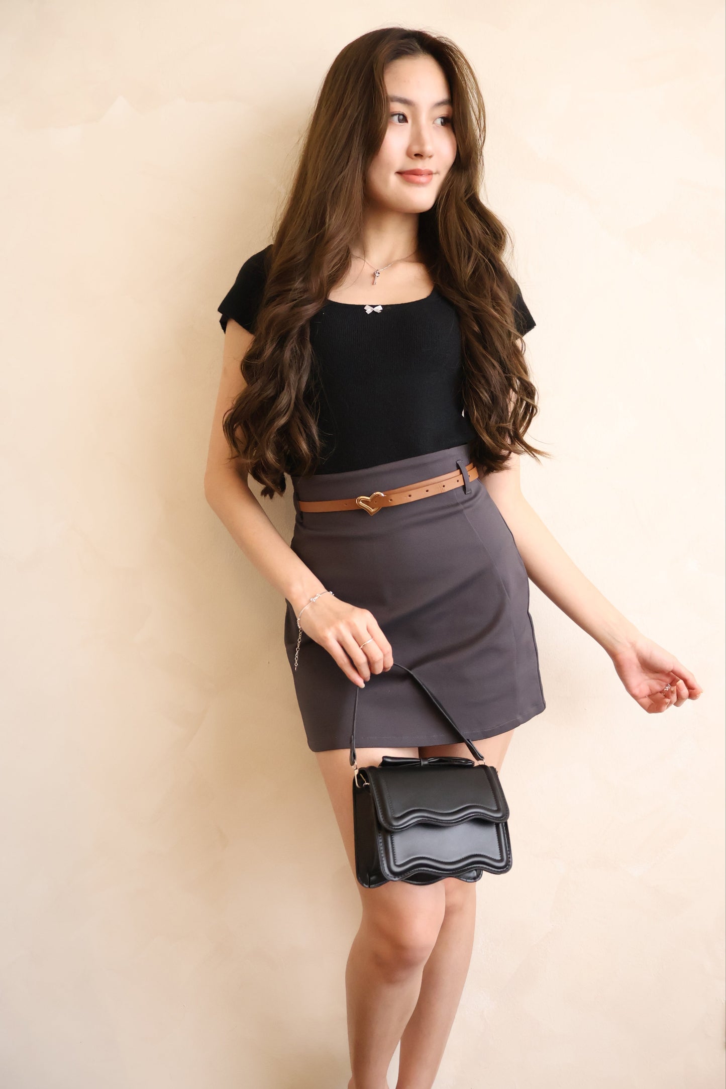 Sammy HeartShape Belted Skorts In Grey