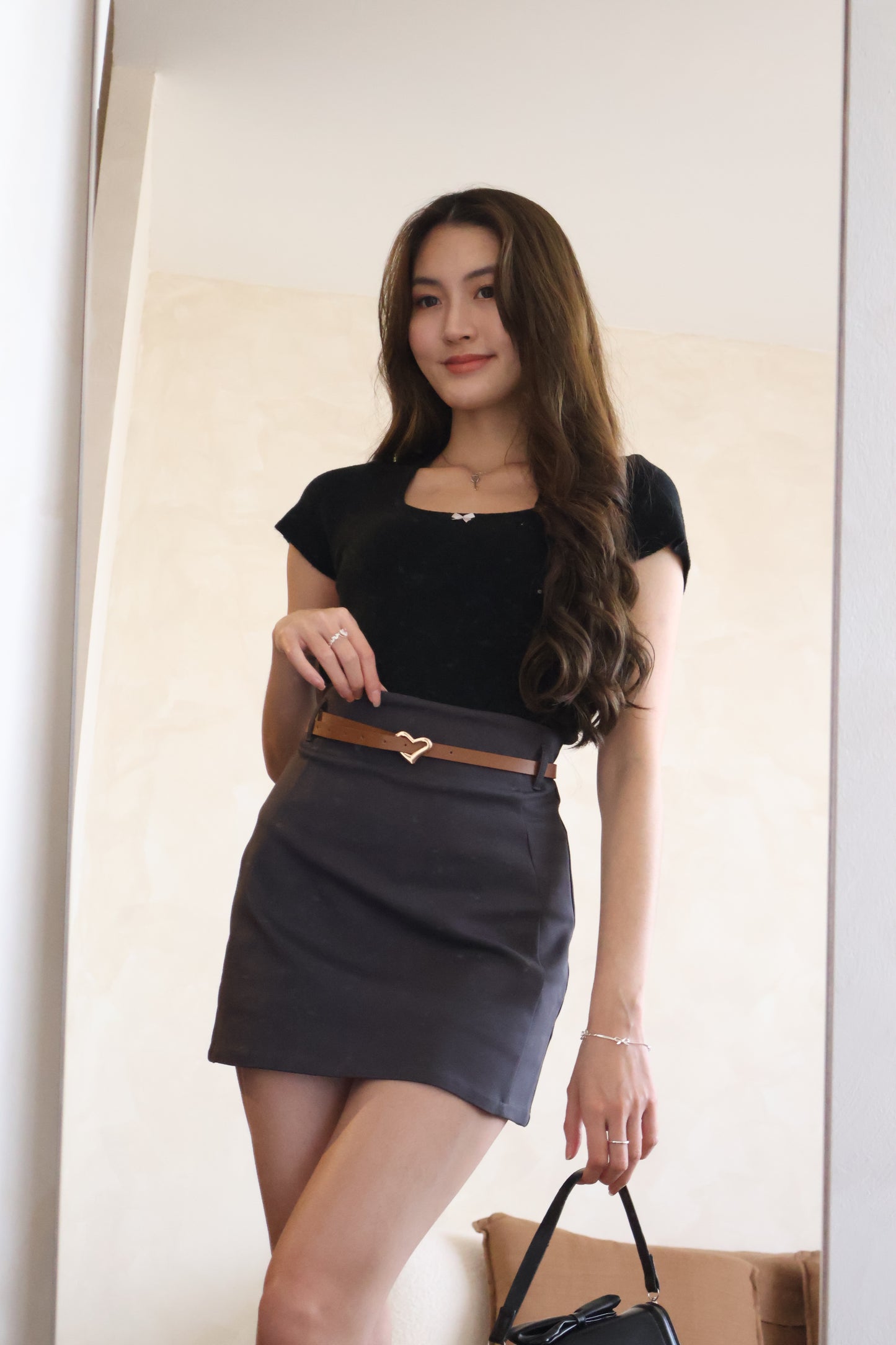 Samantha Ribbon Soft Knit Top In Black