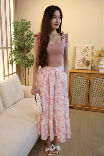 Cassy Floral Patterned Pocket Maxi Skirt In White