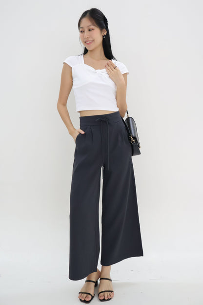 Laura Ribbon Tie Front Flare Pants In Grey